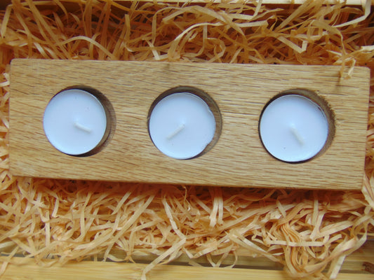 3 Candle Oak Tealight Holder